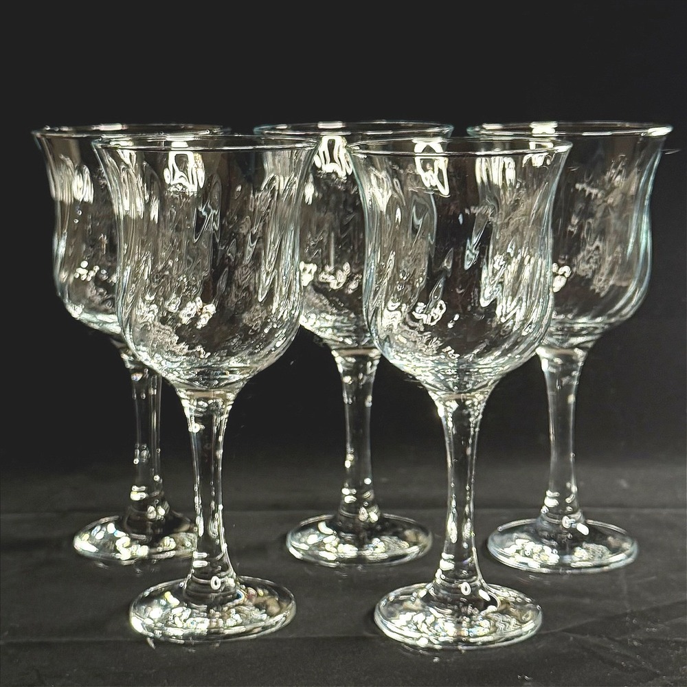 Optic Swirl Clear Glass Stemware Water Goblets Set of 5 7.5"